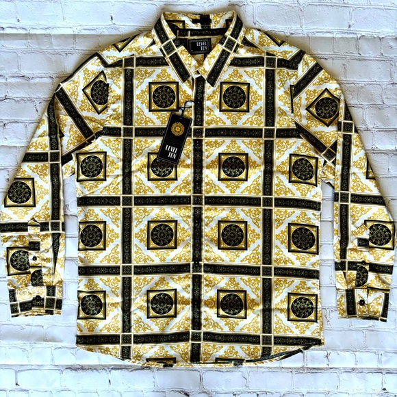 Level Ten Other - LEVEL TEN Men's Long Sleeve Versace Vibe Button Up Shirt--M